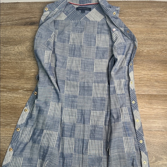Tommy Hilfiger Sleeveless Shirt Dress Blue Patchwork Plaid Tie Waist Size 2 - Picture 5 of 11